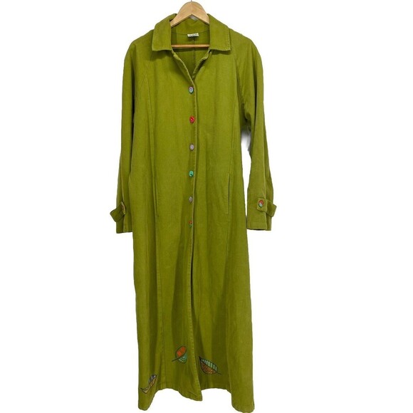 CMC Color Me Cotton Wacky Moss Green Coat Embroidered Artsy XL - Picture 1 of 11